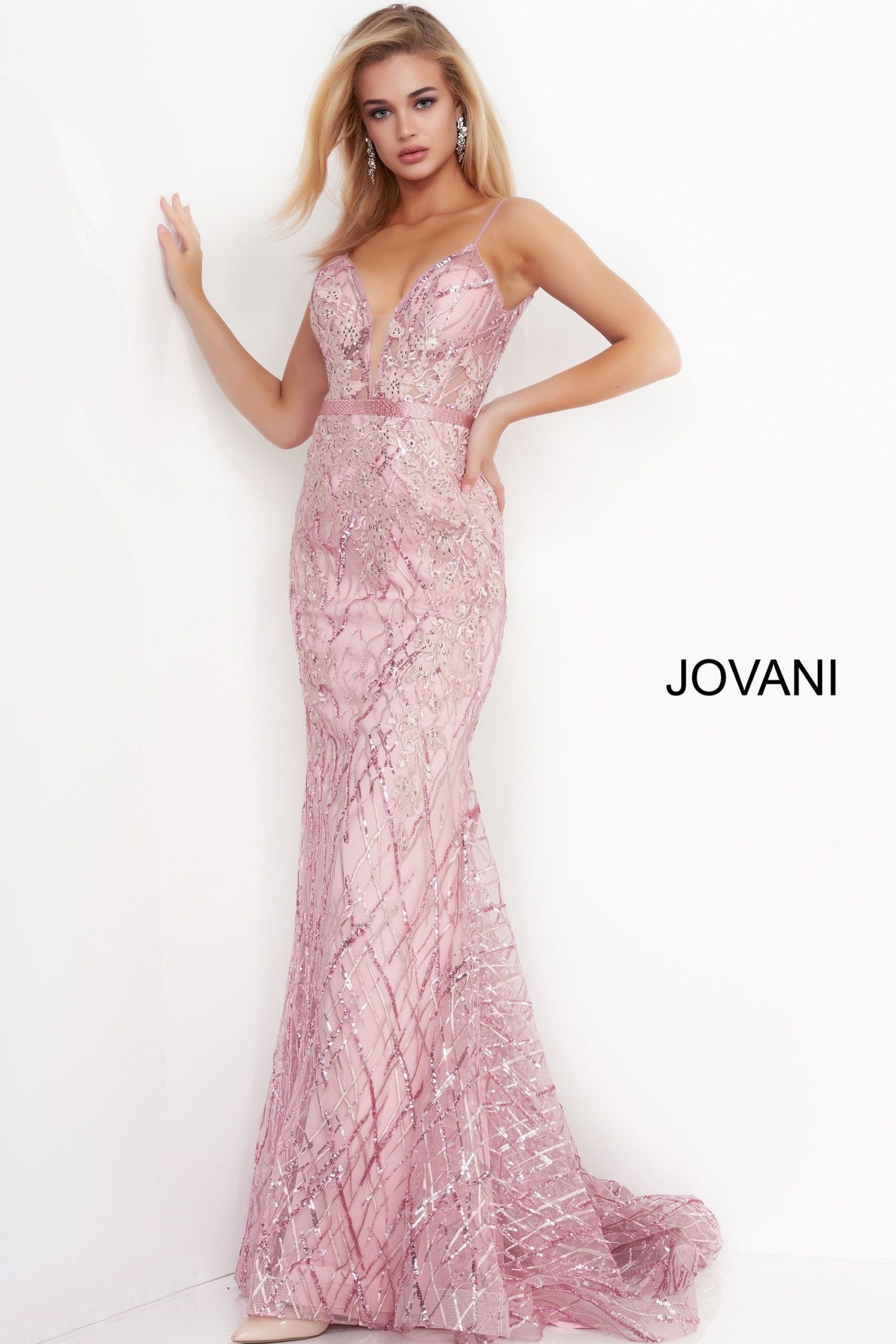 Jovani 02245 Pink Beaded Prom Dress