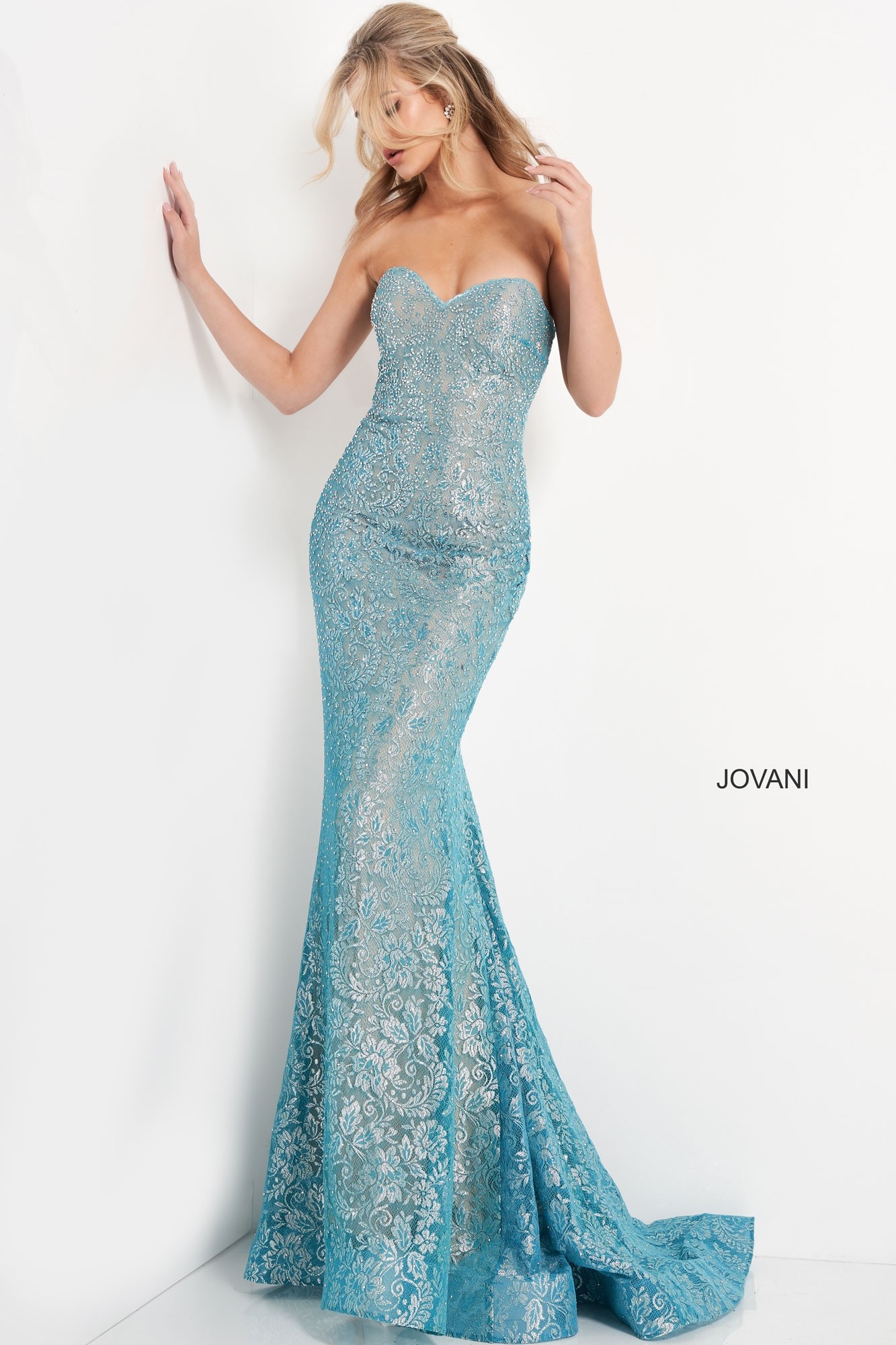 Jovani 06586 Strapless Lace Prom Dress