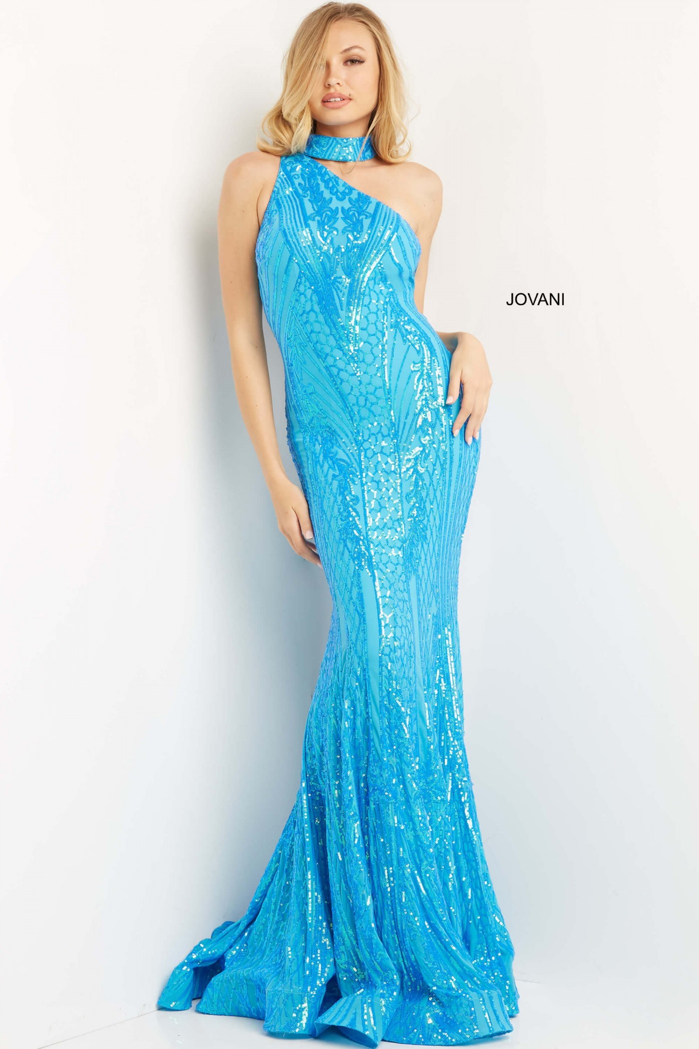 Jovani 08338 Sequin One Shoulder Prom Dress