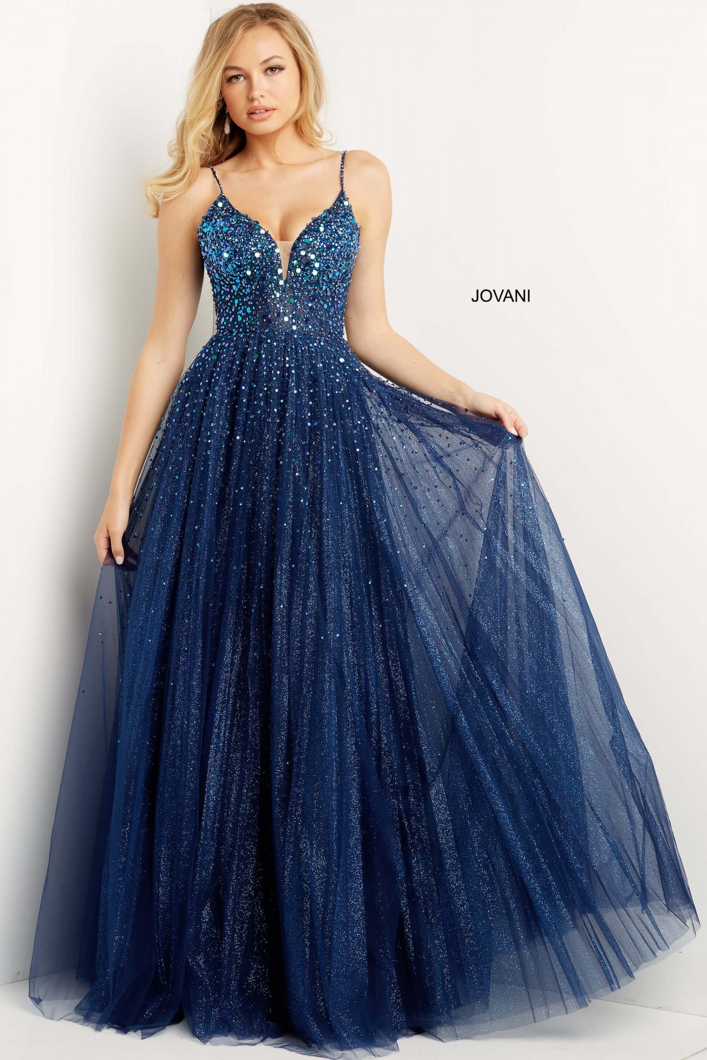 Jovani 08408 Navy A-Line Glitter Prom Dress