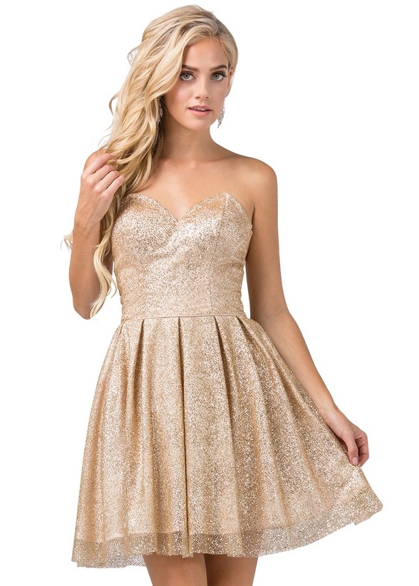Dancing Queen 3106 Gold Glitter Short Dress