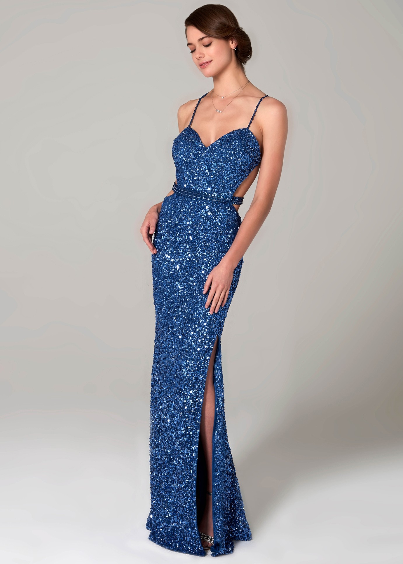 Scala 48931 Sequin Sweetheart Gown with Slit