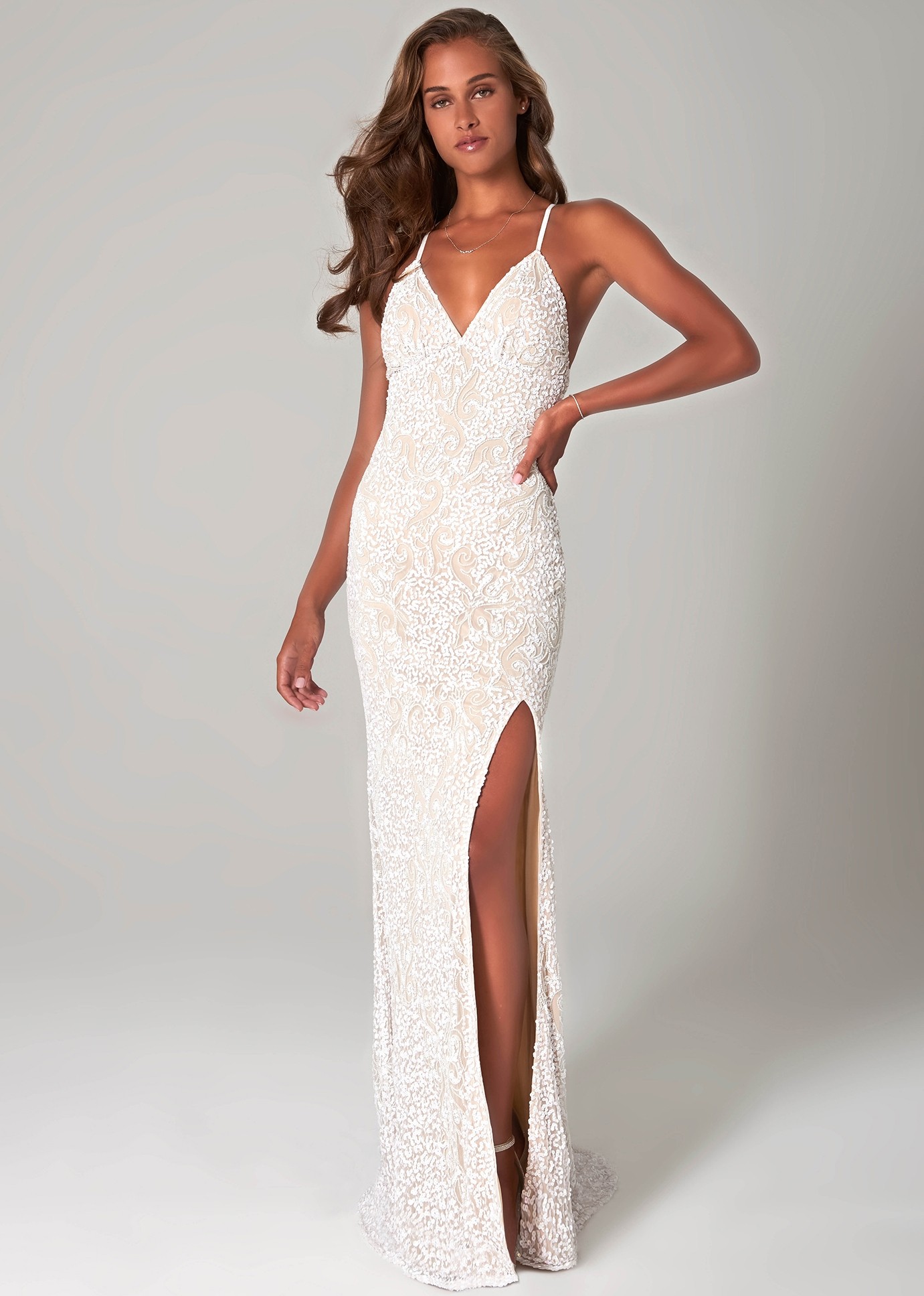 Scala 48977 Open Back V-Neck Sequin Gown