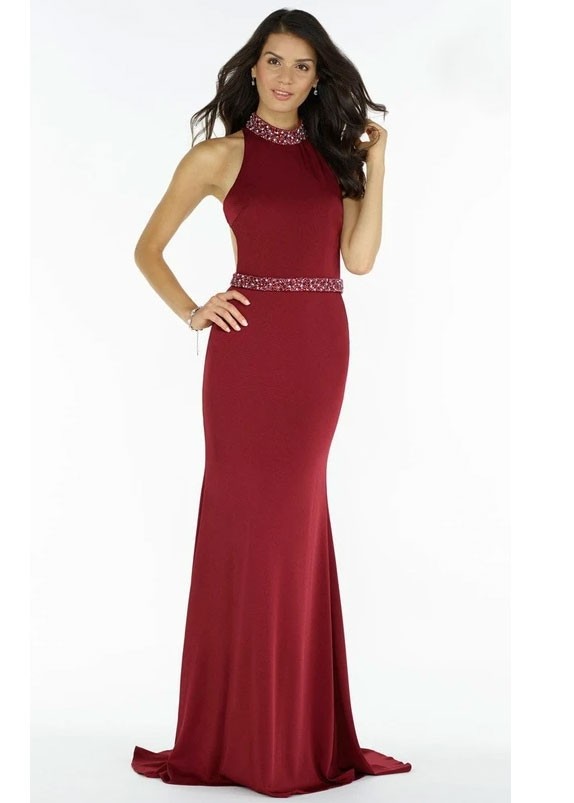 Alyce 8007 Jeweled High Collar Racerback Crepe Gown