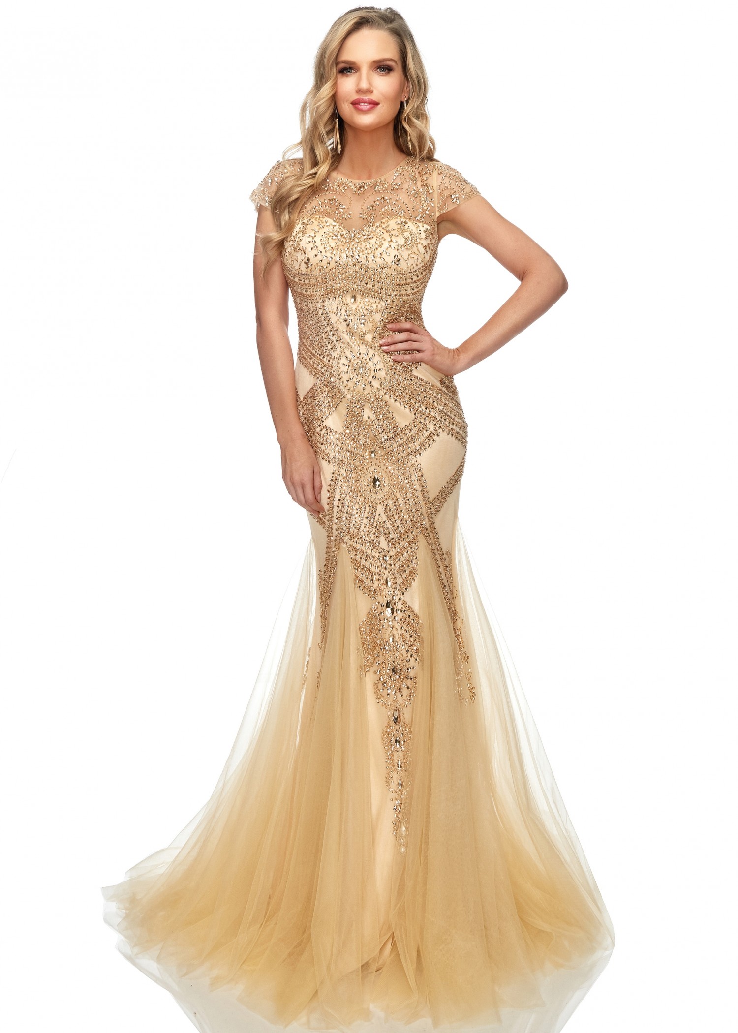 Abby Paris by Lucci Lu 95166 Beaded Cap Sleeve Gown