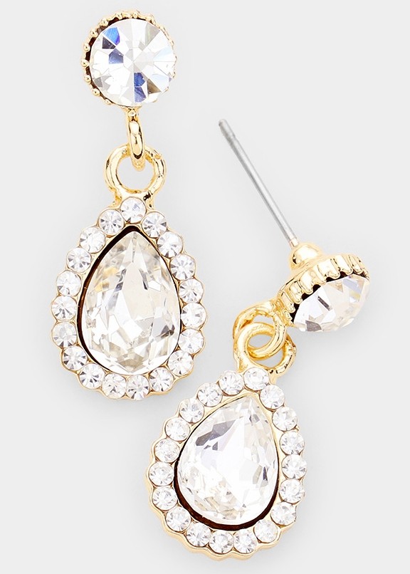 Teardrop Crystal Rhinestone Pave Evening Earrings