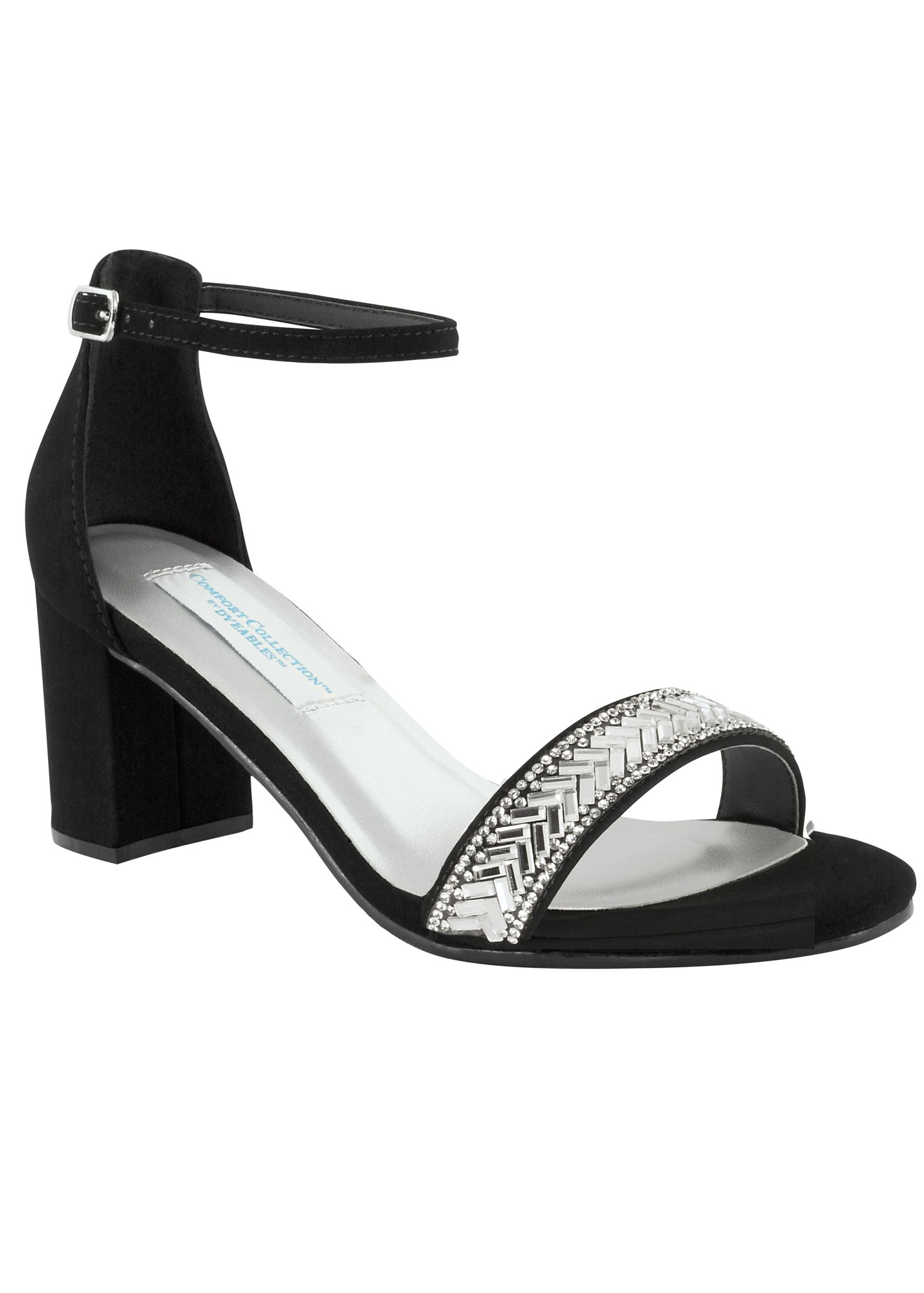 January by Dyeables Black Rhinestone Sandals with Block Heel