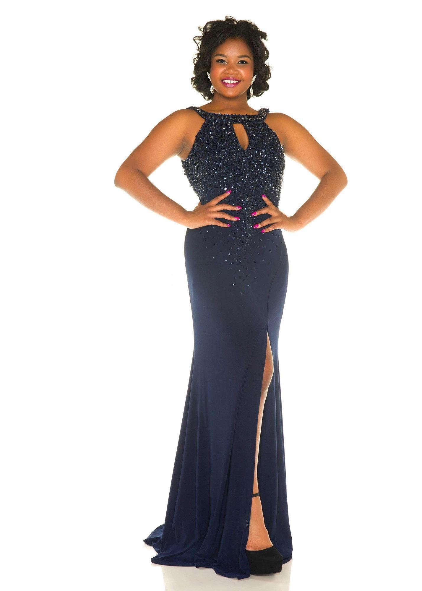 Mac Duggal 76996F Jeweled Halter Style Plus Size Prom Gown 