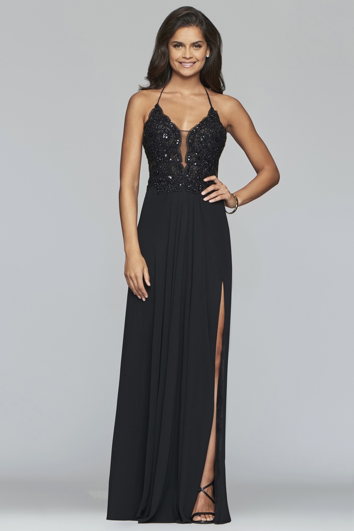 Faviana S10228 Sultry Plunge Chiffon Gown