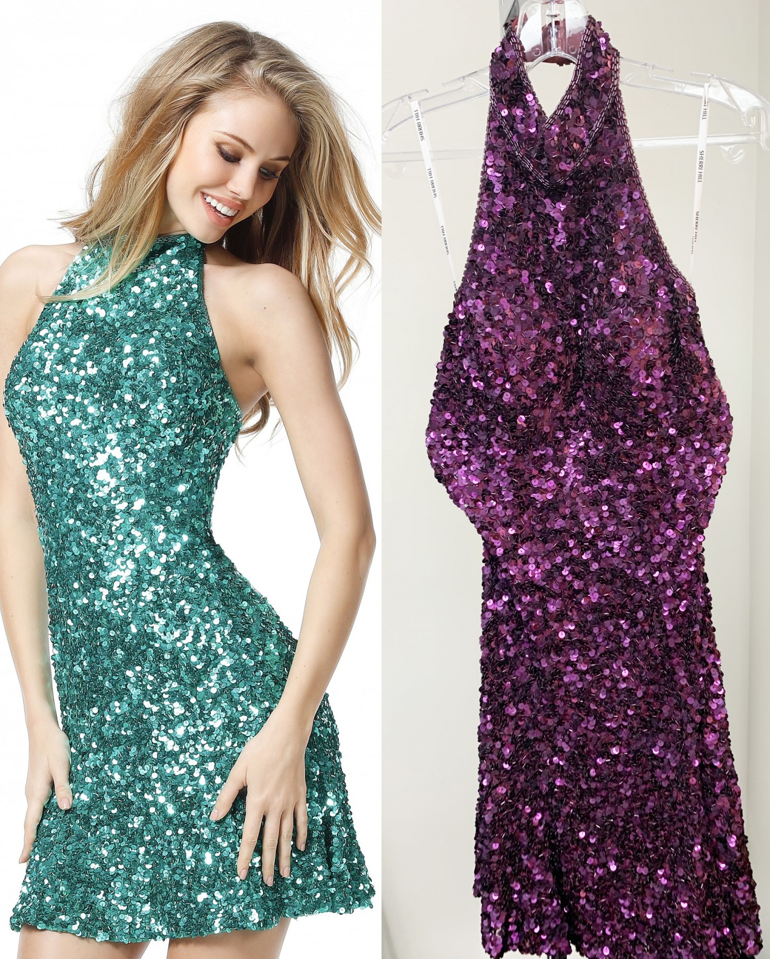 Sherri Hill 51346 Vibrant Sequin Halter Dress with Open Back