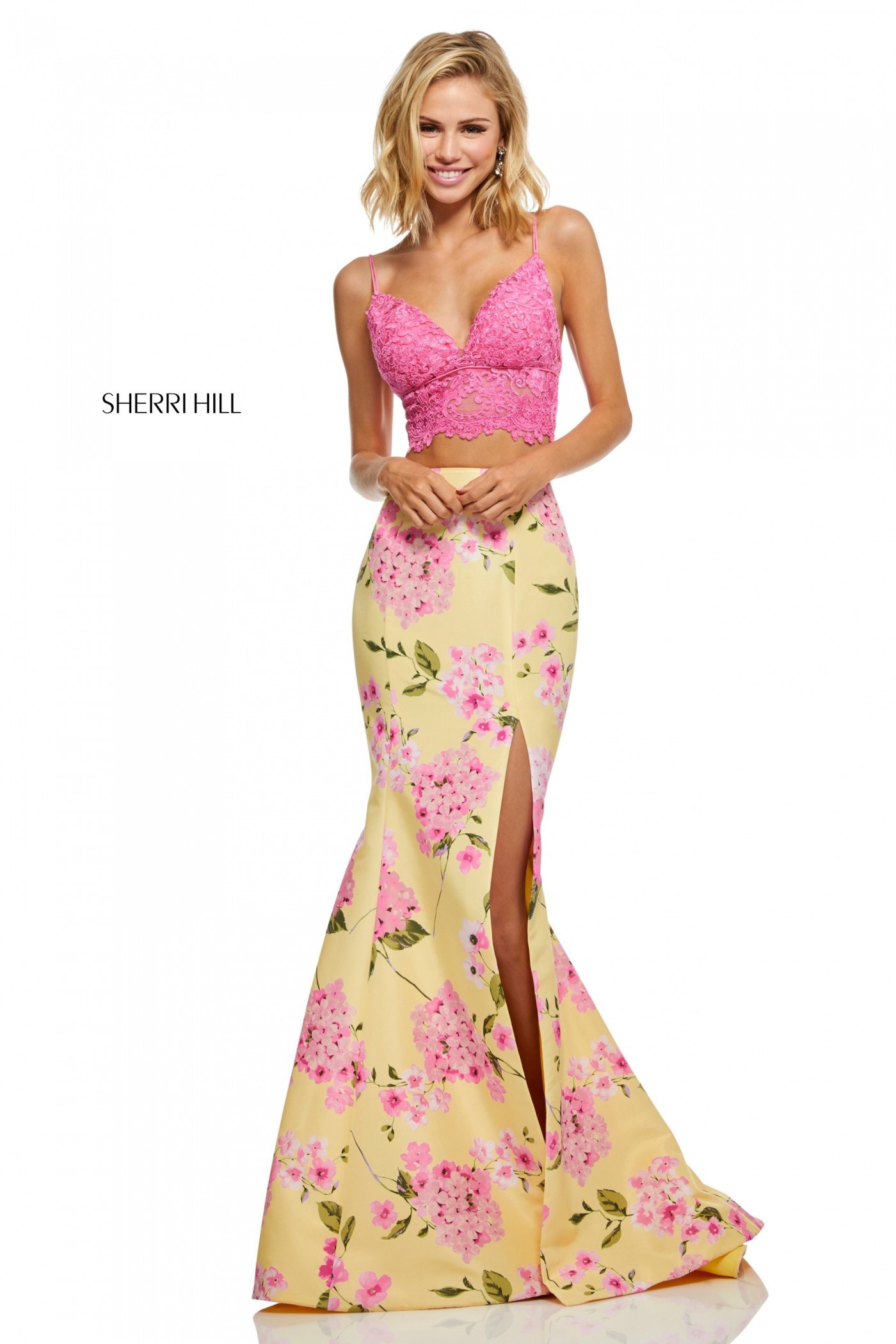 Sherri Hill 52635 Two Piece Floral Print Mermaid Dress