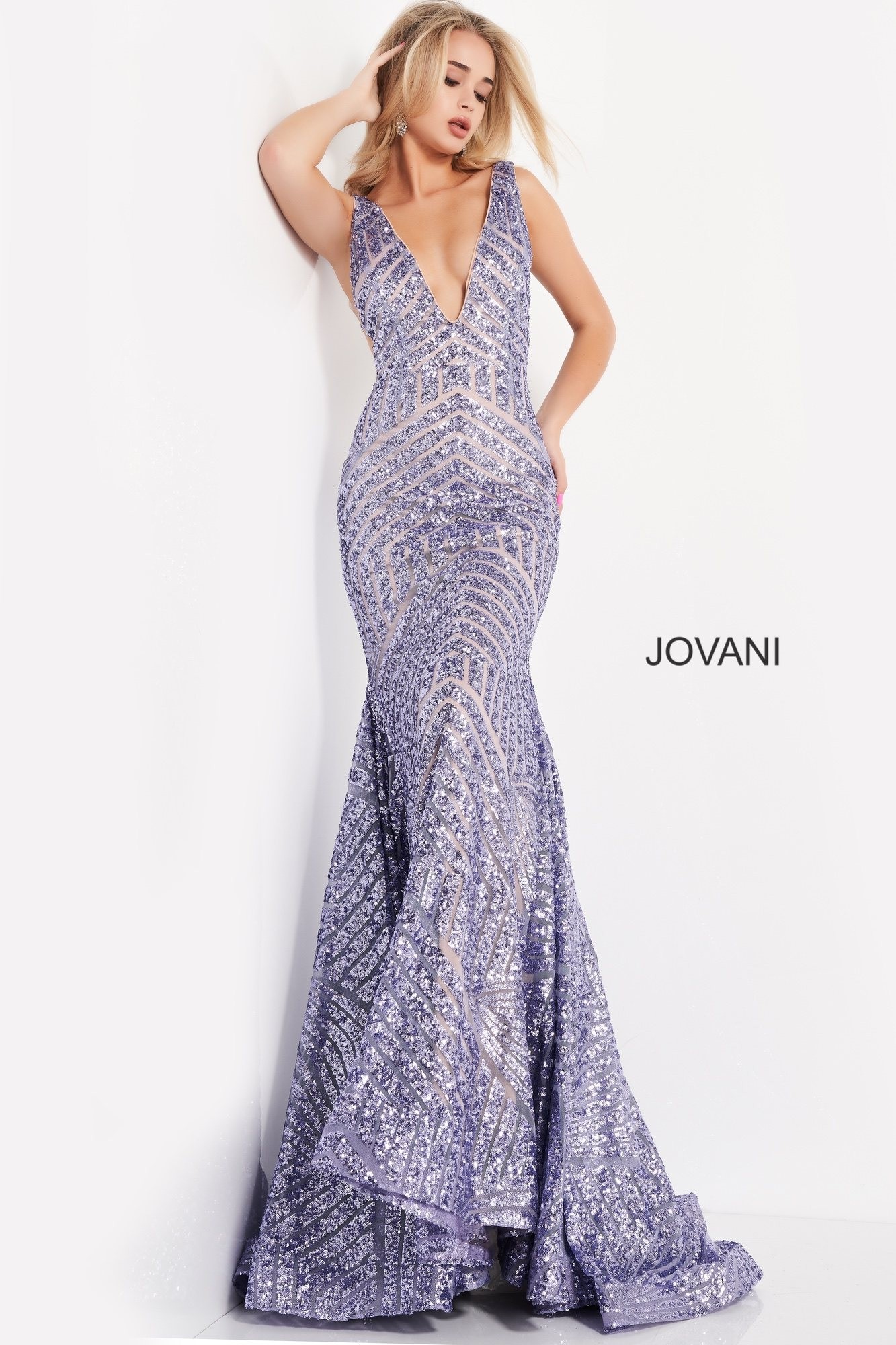 Jovani 59762 Geometric Sequin Plunge Gown 3399