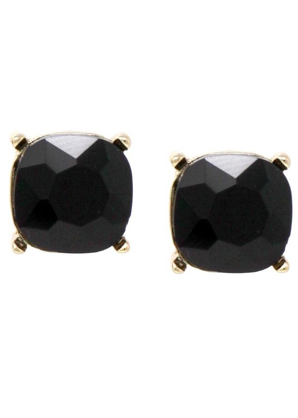 Square Shape Glass Stone Jet/Gold Abalone Stud Earrings | RissyRoos.com