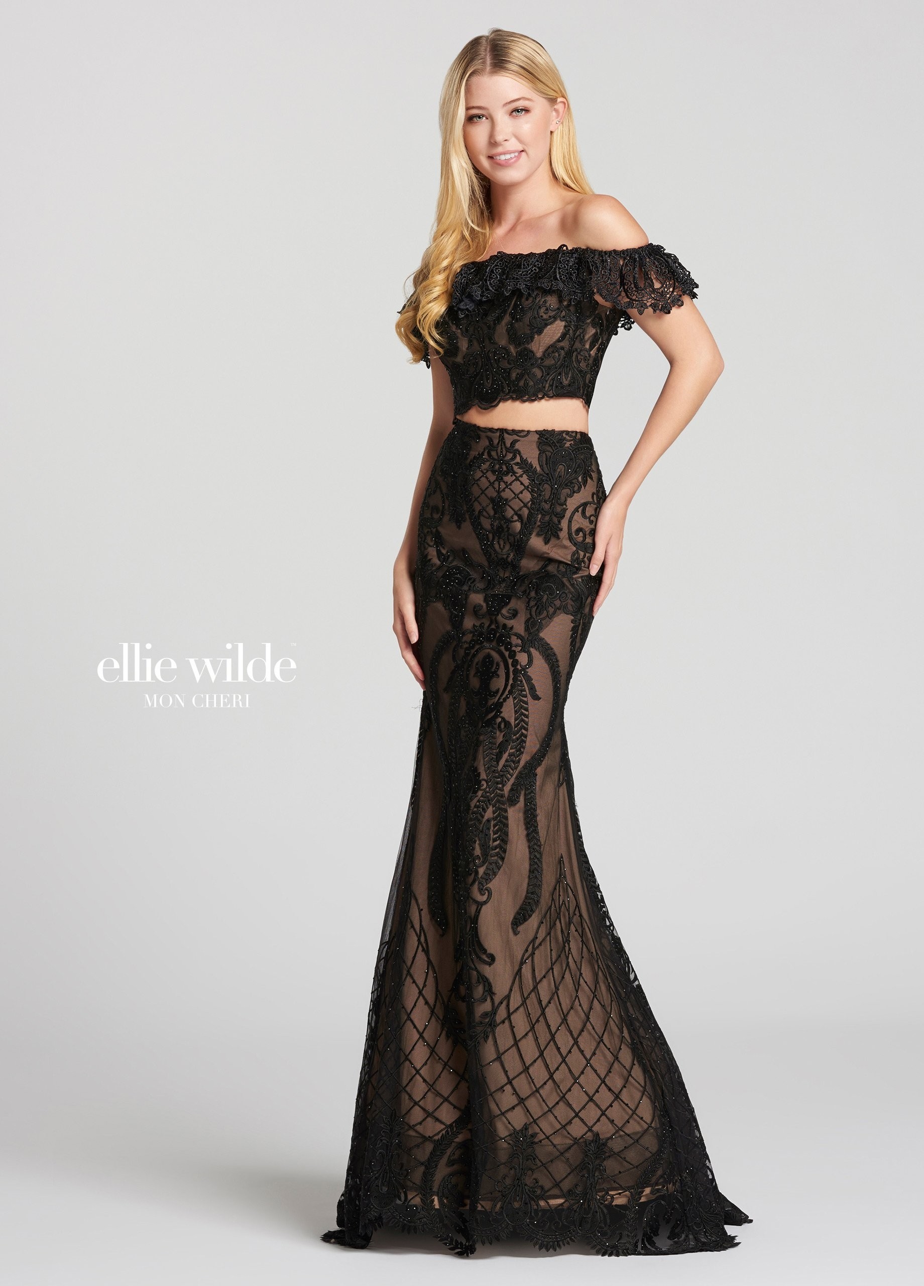 Ellie Wilde EW118156 Delicate Lace Two-Piece Gown | RissyRoos.com