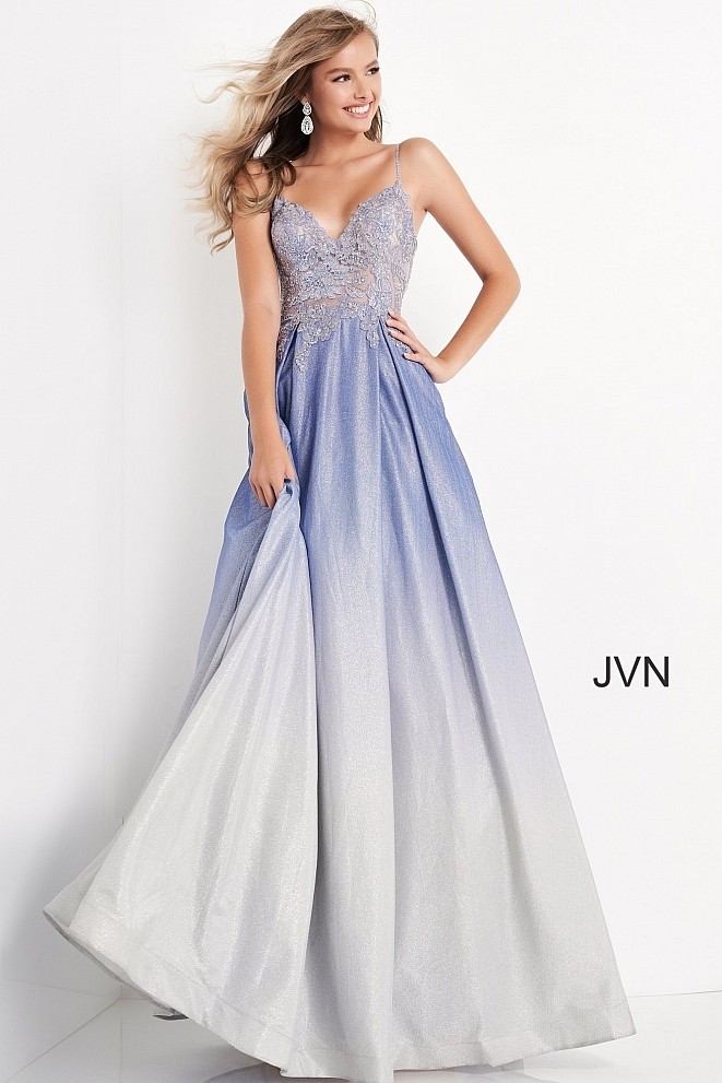 JVN by Jovani JVN04565 Ombre Glitter A-Line Prom Dress | RissyRoos.com