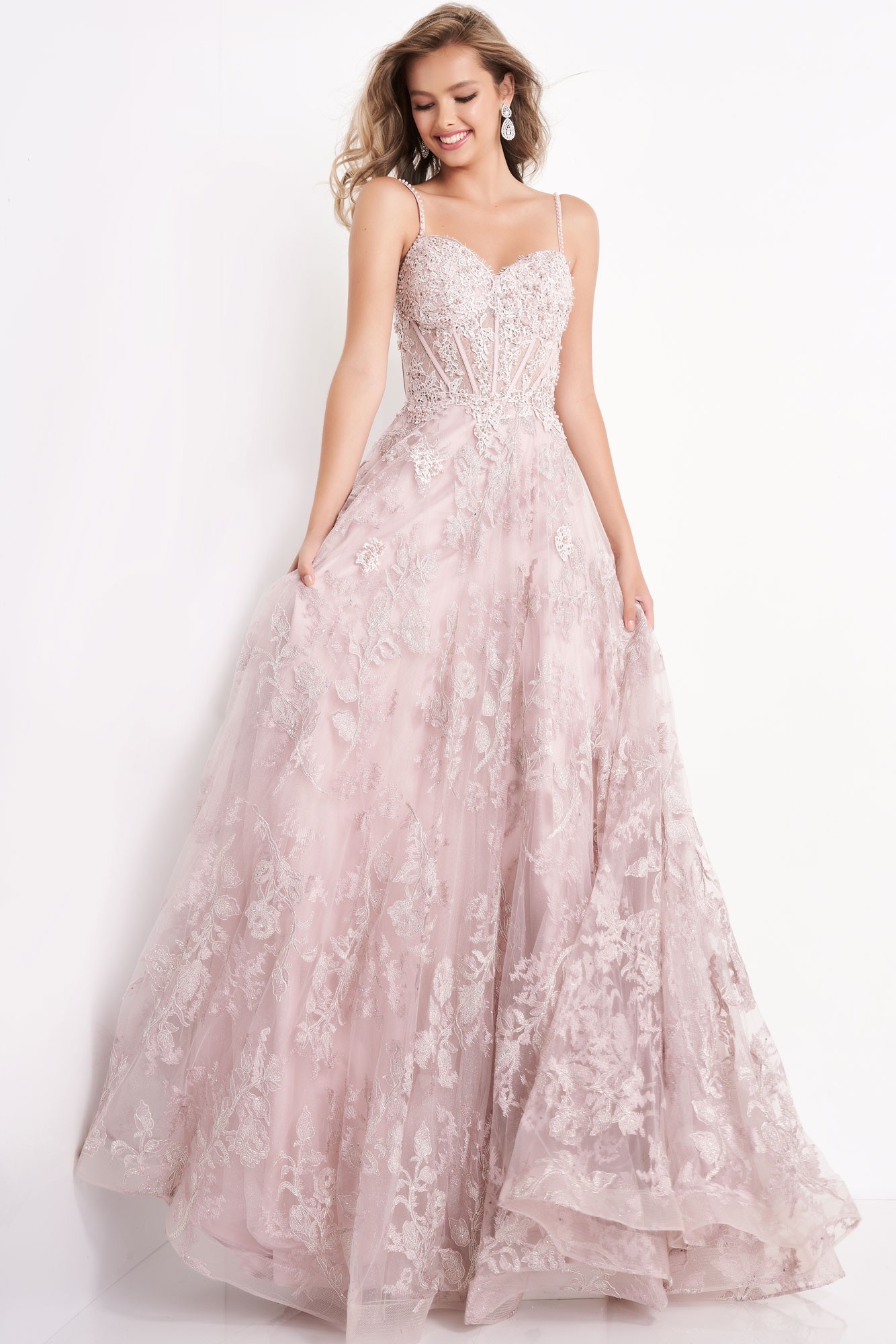 JVN by Jovani JVN06474 Lace Corset Bodice Ball Gown | RissyRoos.com