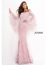 Jovani 02570 Bell Sleeve Lace Evening Dress
