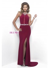 Blush Prom 11264 Jeweled Fitted Jersey Gown with Slit