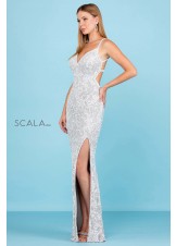 Scala 48932 Beaded Open Strappy Back Prom Dress