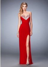 La Femme 22136 Shimmering Strapless Ruched Prom Dress