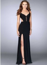 La Femme 23823 Lace-Up Detailed Jersey Gown