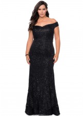 La Femme 28883 Off Shoulder Plus Size Prom Gown