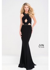 JVN by Jovani JVN41543 Jeweled Halter Jersey Gown with Cutouts