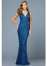 Scala 48883 V-Neck Sequin Gown