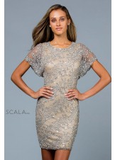 Scala 60162 Short Sleeve Beaded Cocktail Dress