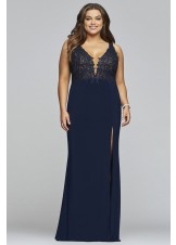 Faviana 9463 Romantic Plunge Gown with Slit