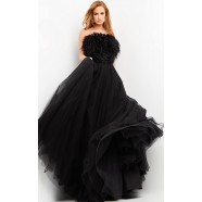 Jovani 05624 Black Feather & Tulle Evening Dress