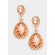 Peach Pave Trim Glass Crystal Teardrop Earrings