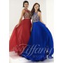 Blue, Red Tiffany Designs 16166 Regal A-Line Silky Chiffon Gown for $350.00