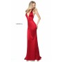Red, Wine Sherri Hill 50919 Deep V-Neck Satin Halter Gown for $450.00
