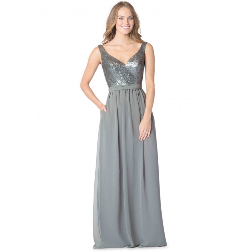 Gray, Grey Bari Jay 1613 Elegant Sequin & Chiffon Bridesmaid Dress for $238.00