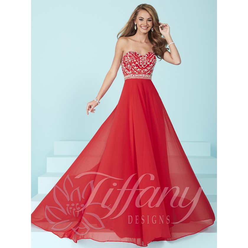 Red Tiffany Designs 16221 Beaded Strapless Sweetheart Dress for $258.00