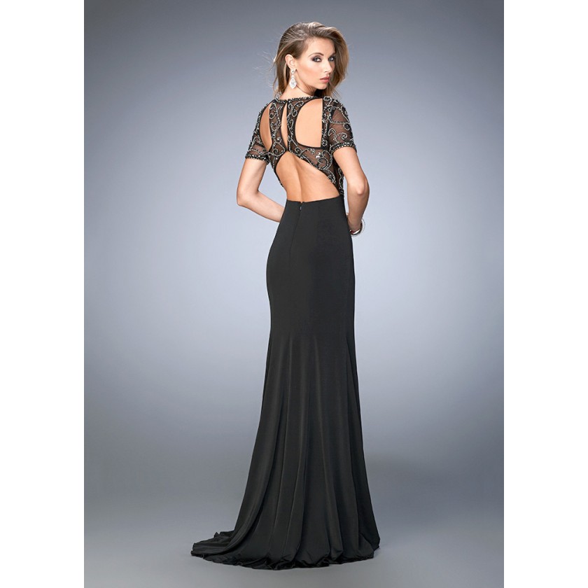 Black Gigi 22647 Beaded Sheer Evening Gown for $378.00