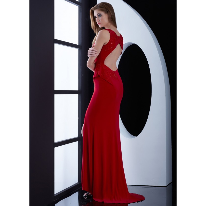 Red Jasz Couture 5479 Fierce Jersey Gown for $318.00