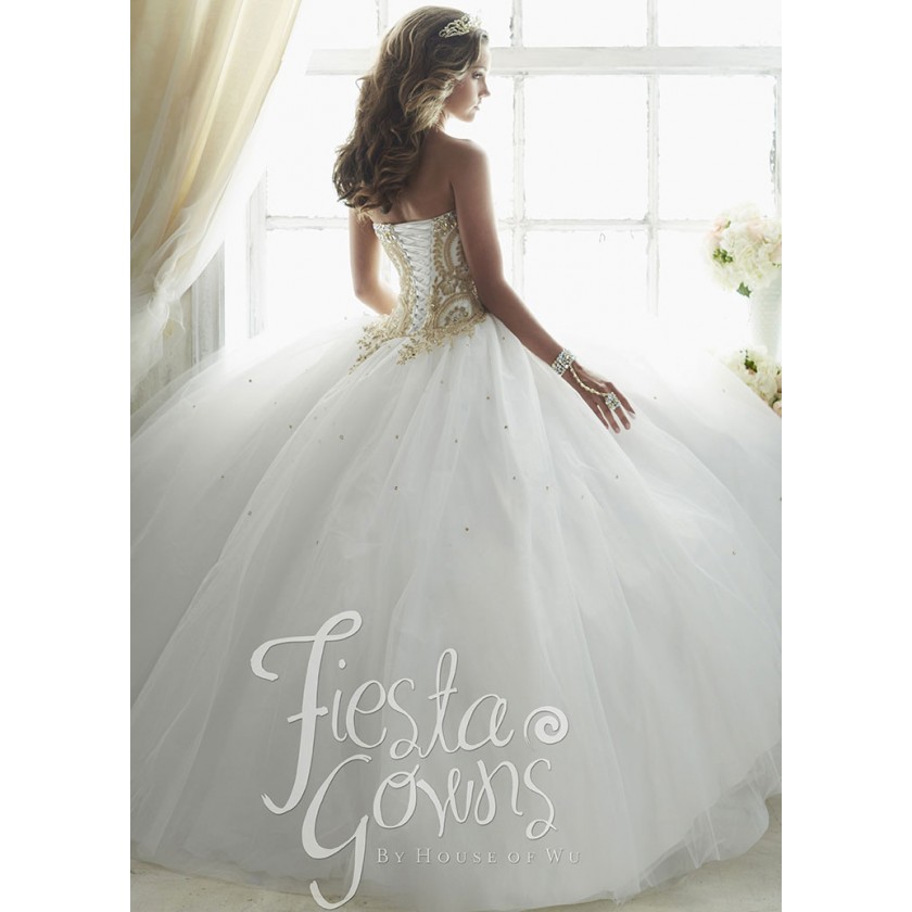 Pink Fiesta 56286 Elegant Gold Embroidered Ball Gown for $430.00
