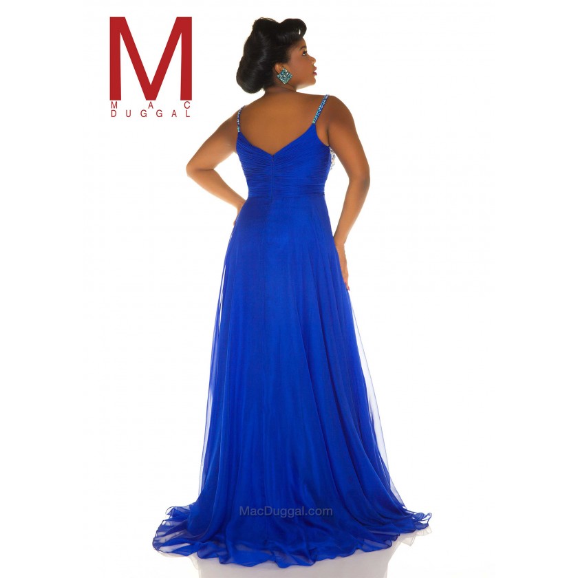 Blue, Nude Mac Duggal 65053F Jeweled Floor Length Plus Size Gown for $398.00
