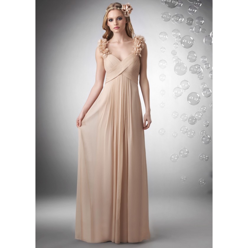 Nude Bari Jay 702 Ruched Chiffon Gown for $250.00