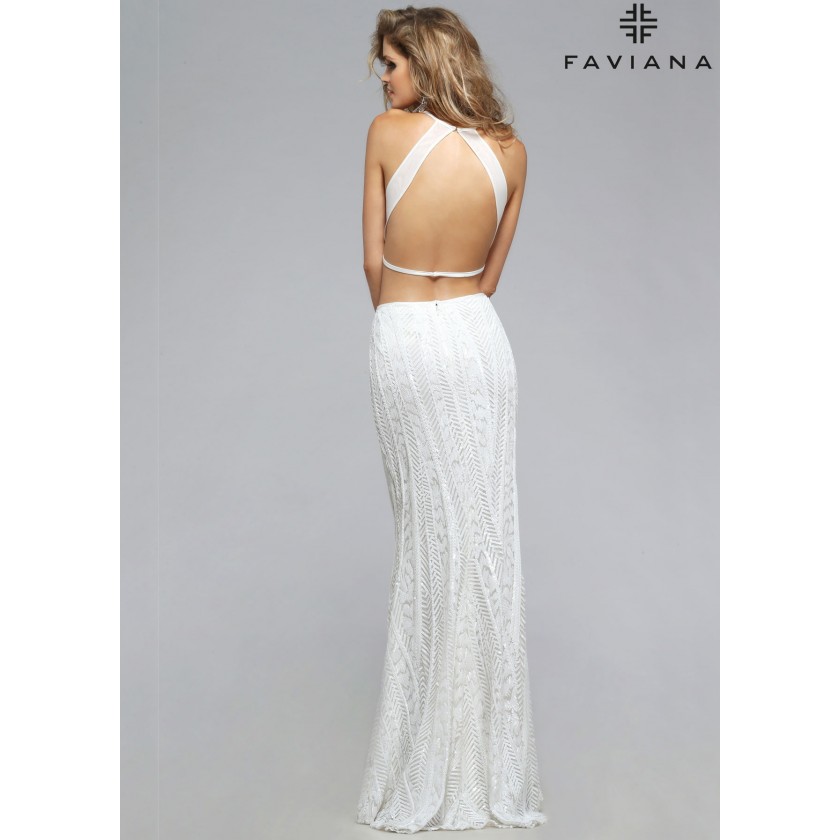 White Faviana S7788 Sequin Evening Gown for $438.00