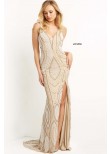 Jovani 08455 Nude Beaded Prom Gown