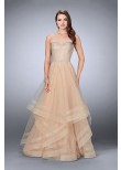 La Femme 24517 Jeweled Strapless Tulle Ruffle Gown