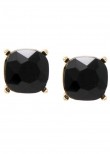 Square Shape Glass Stone Jet/Gold Abalone Stud Earrings