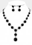 Jet Black Round Crystal Bib Necklace Set